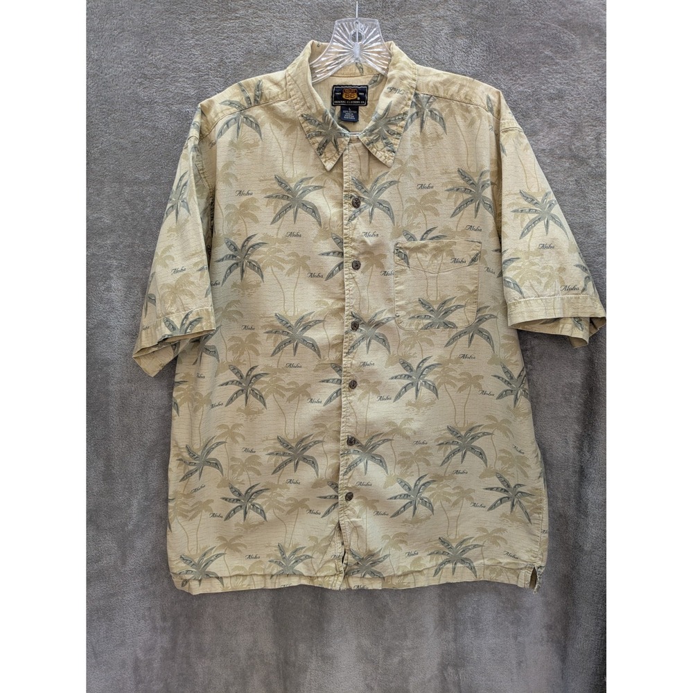 Hawaiian Button Up Shirt Men's Large 100 Cotton Aloha Palm Trees‎ Tropical